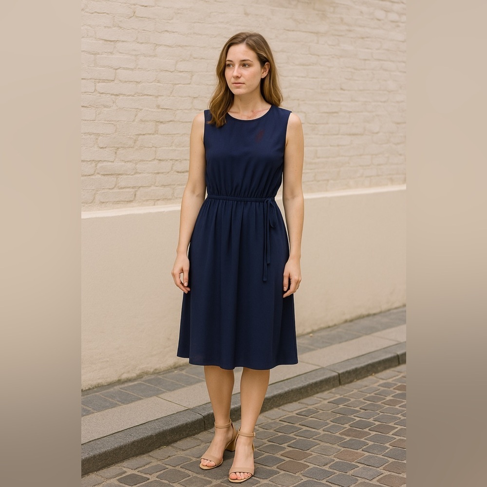 NWT Maggy London Navy Sleeveless Waist Tie Midi Dress Size 2
